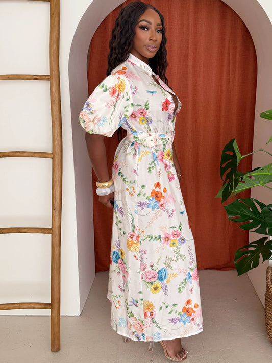 Romantic Floral Belted Maxi Dress