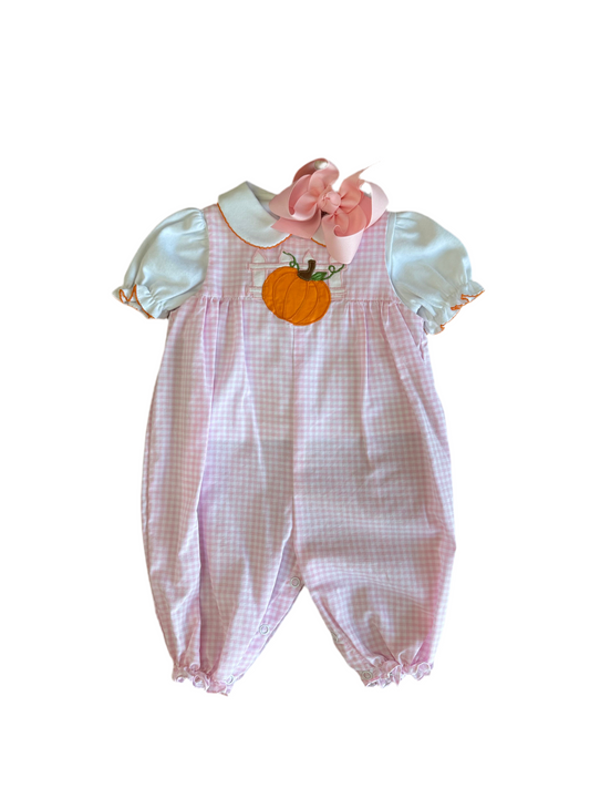 Pink gingham onesie with collar