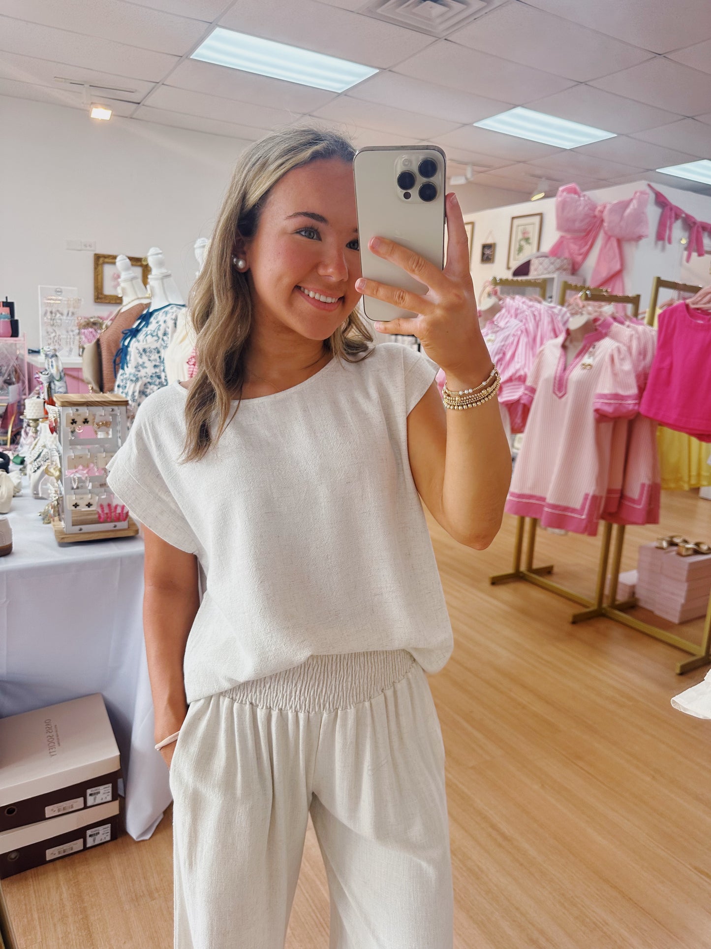 Linen Crew Neck Top