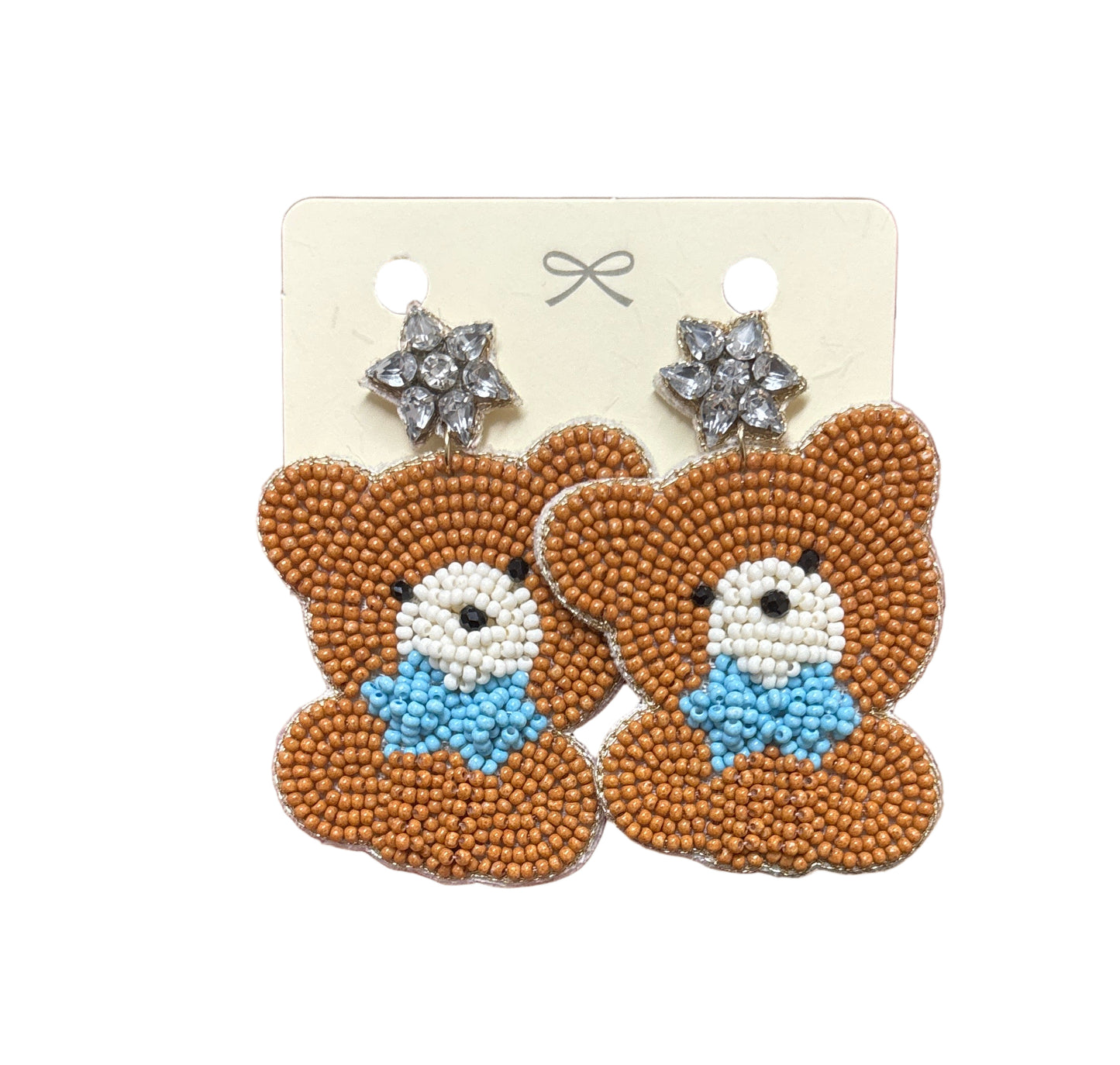 Blue Bow Teddy Earrings