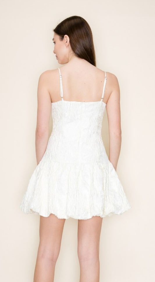 Creamy Jacquard Bubble Hem Midi Dress