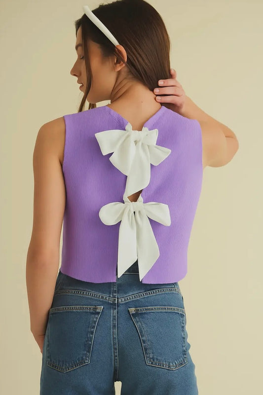 Purple Duo Bow Sleeveless Top