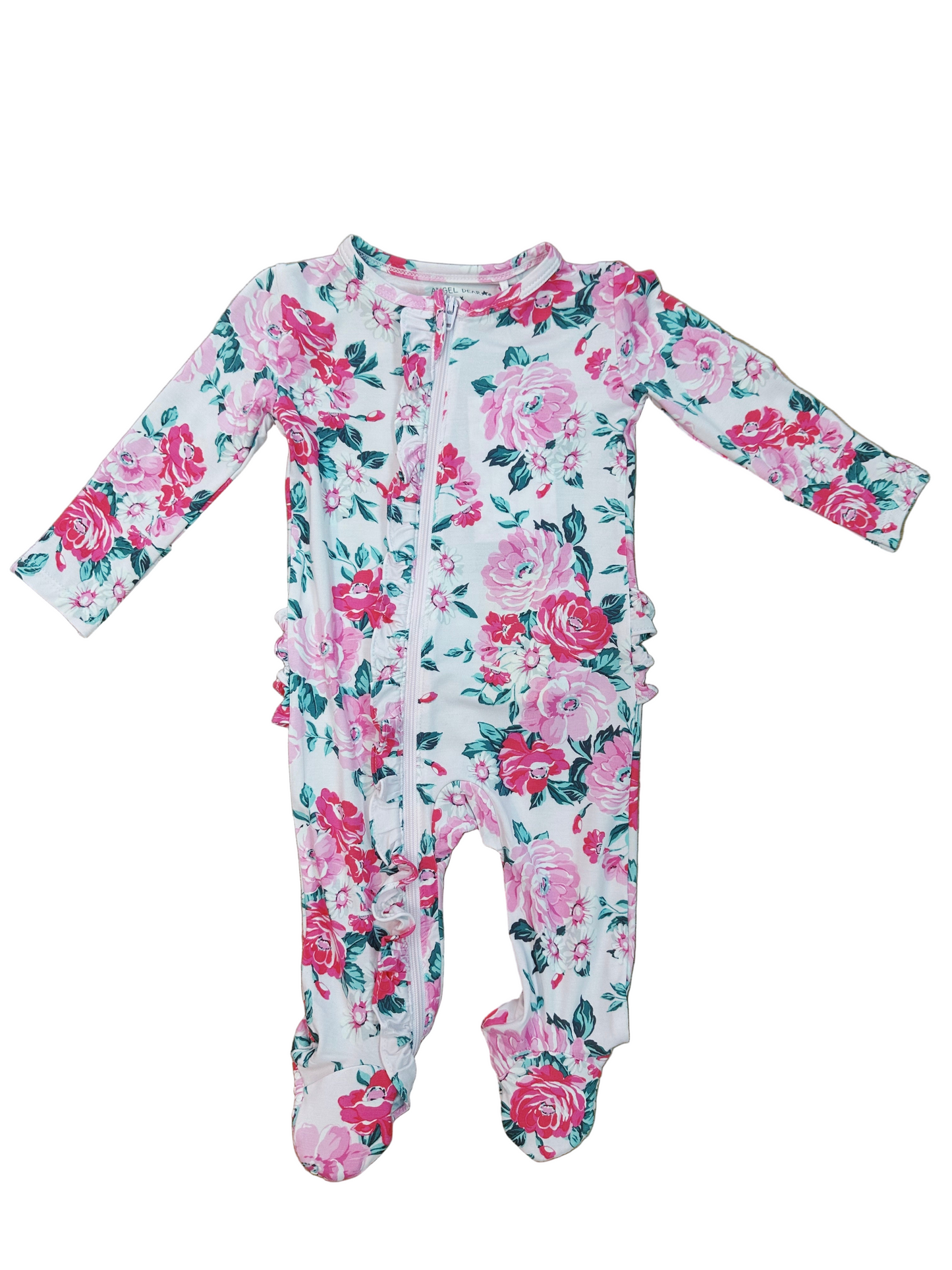 Pink floral ruffle onesie