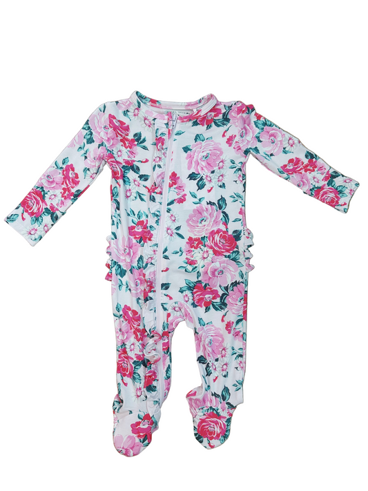 Pink floral ruffle onesie
