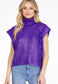 Metallic Foil Sleeveless Turtleneck Sweater Top