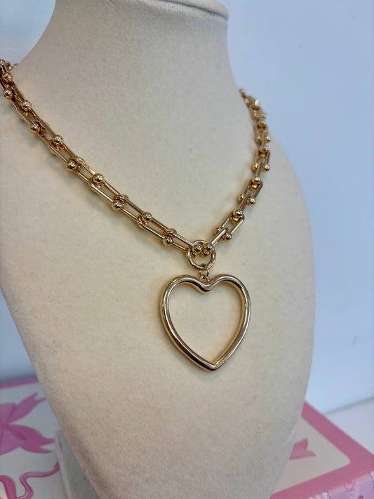 Gold Link Chain Heart Necklace