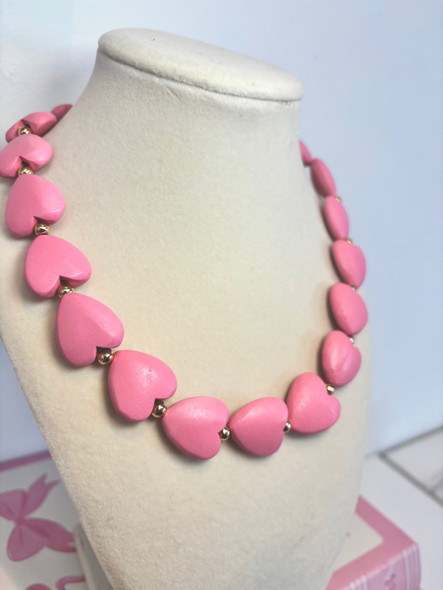 Pink Wooden Heart Necklace