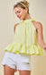 Halter Neck Gathered Peplum Top W/ Back Tie Detail