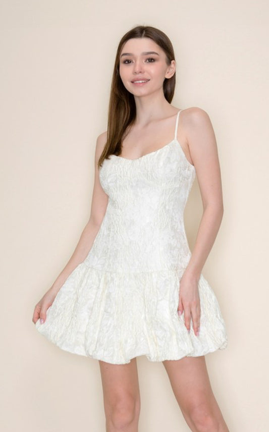 Creamy Jacquard Bubble Hem Midi Dress