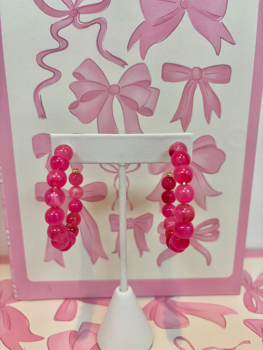 Pink Candy Beaded Hoops