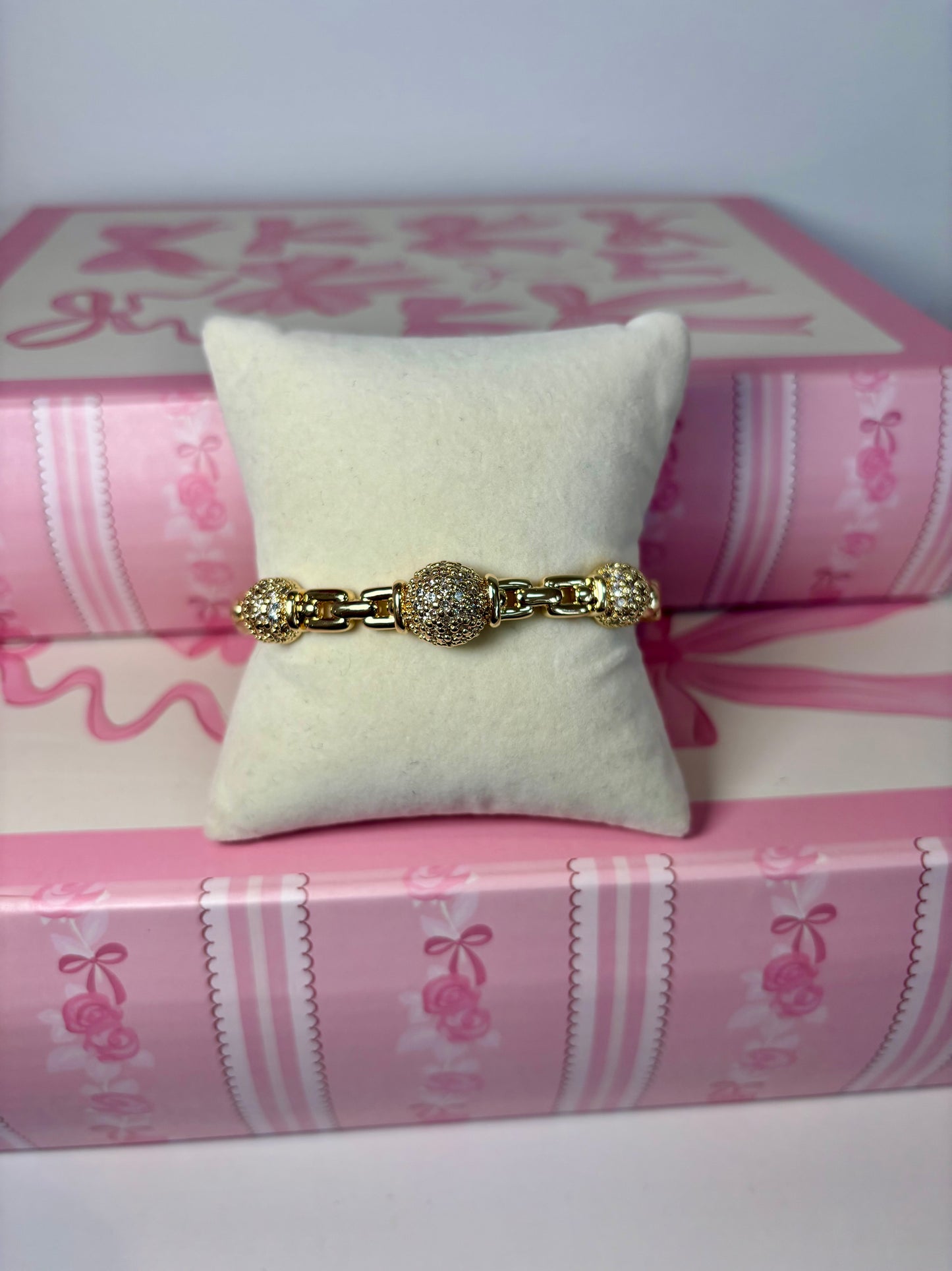 Gold Crystal Sphere Link Bracelet