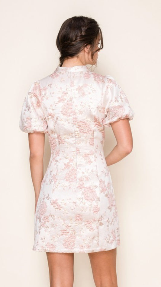 Romantic Blossom Jacquard Mini Dress