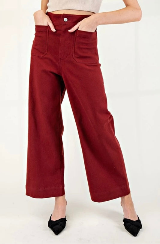 Soft Washed Maroon Wide Leg Pants