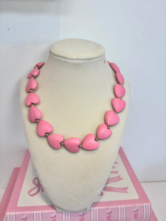 Pink Wooden Heart Necklace