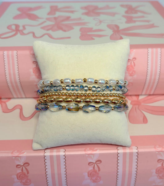 Blue Crystal and Gold Bracelet Stack