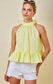 Halter Neck Gathered Peplum Top W/ Back Tie Detail