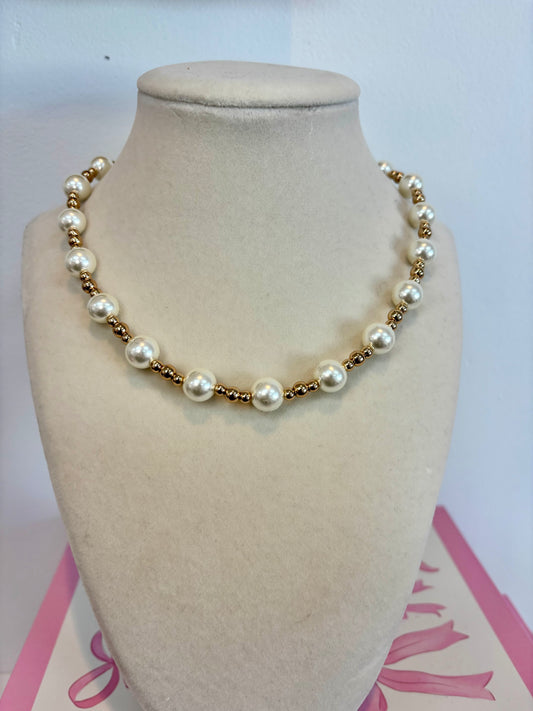 Water Resistant Gold Beaded Pearl Necklace