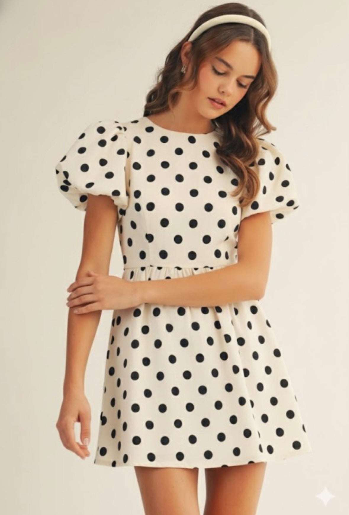 Washed Romantic Puff Sleeve Polka Dot Dress