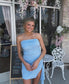 Blue Ruched Dress With Side Sash