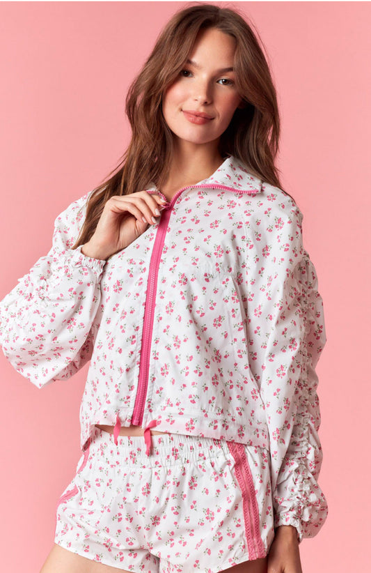 Floral Printed Windbreaker W/ Shirring