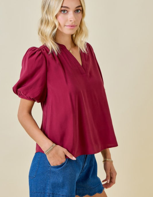 Cranberry Cheer Puff-Sleeve Top