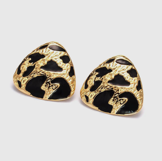 Gold & Black Chetah Textured Triangle Stud