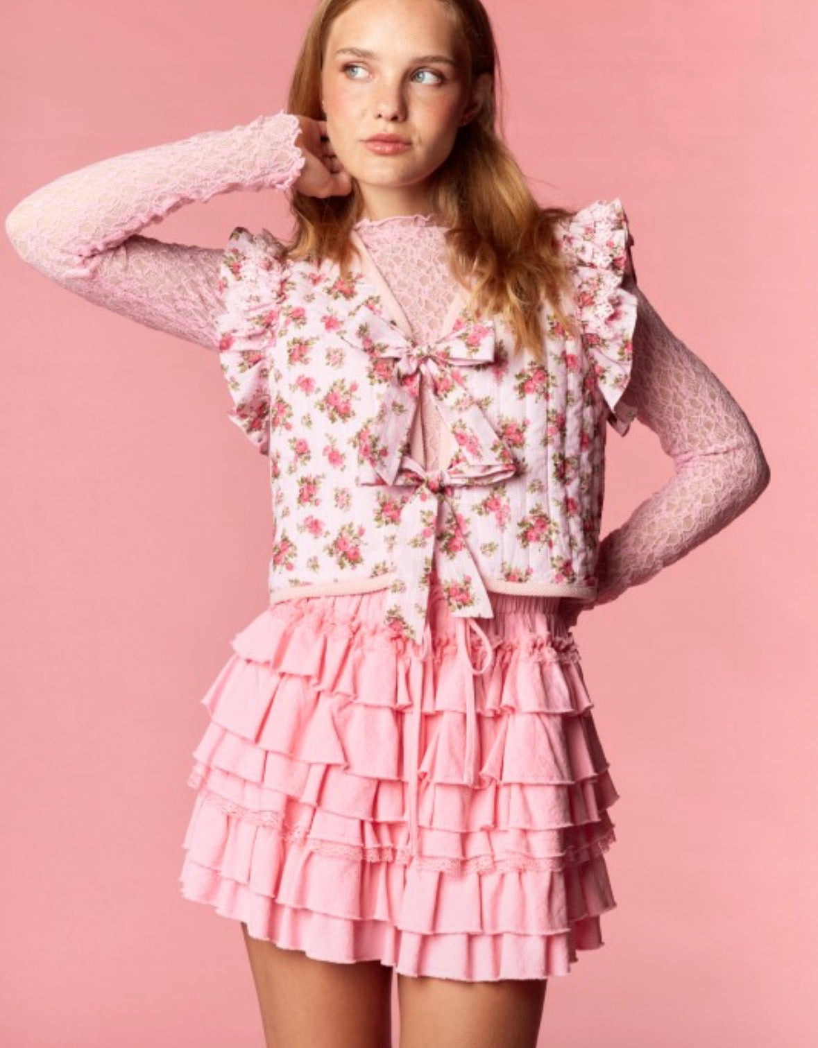 Rose Quilted Ruffle Vest