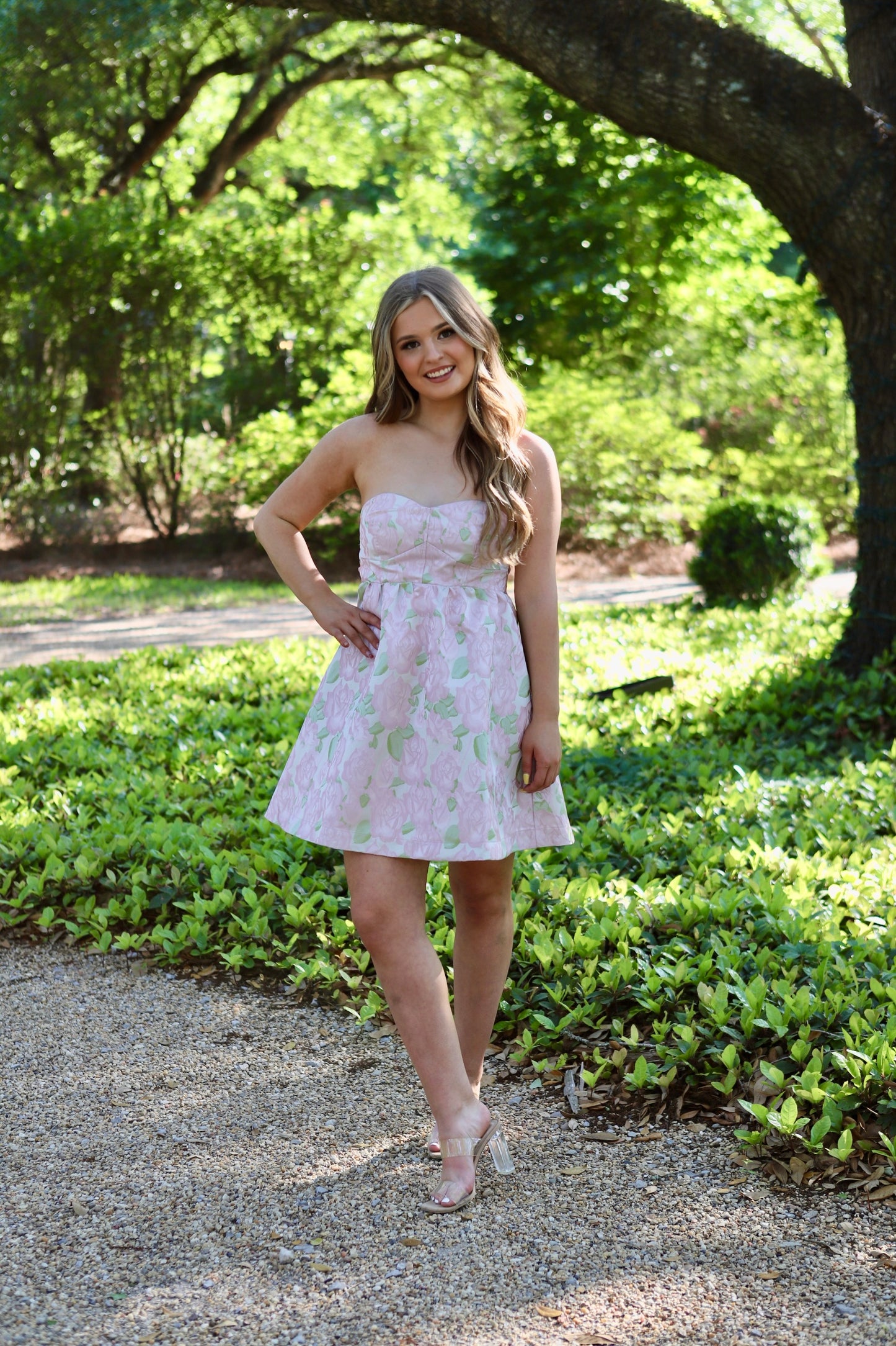 Textured Jacquard Floral Tube Fit and Flare Dress