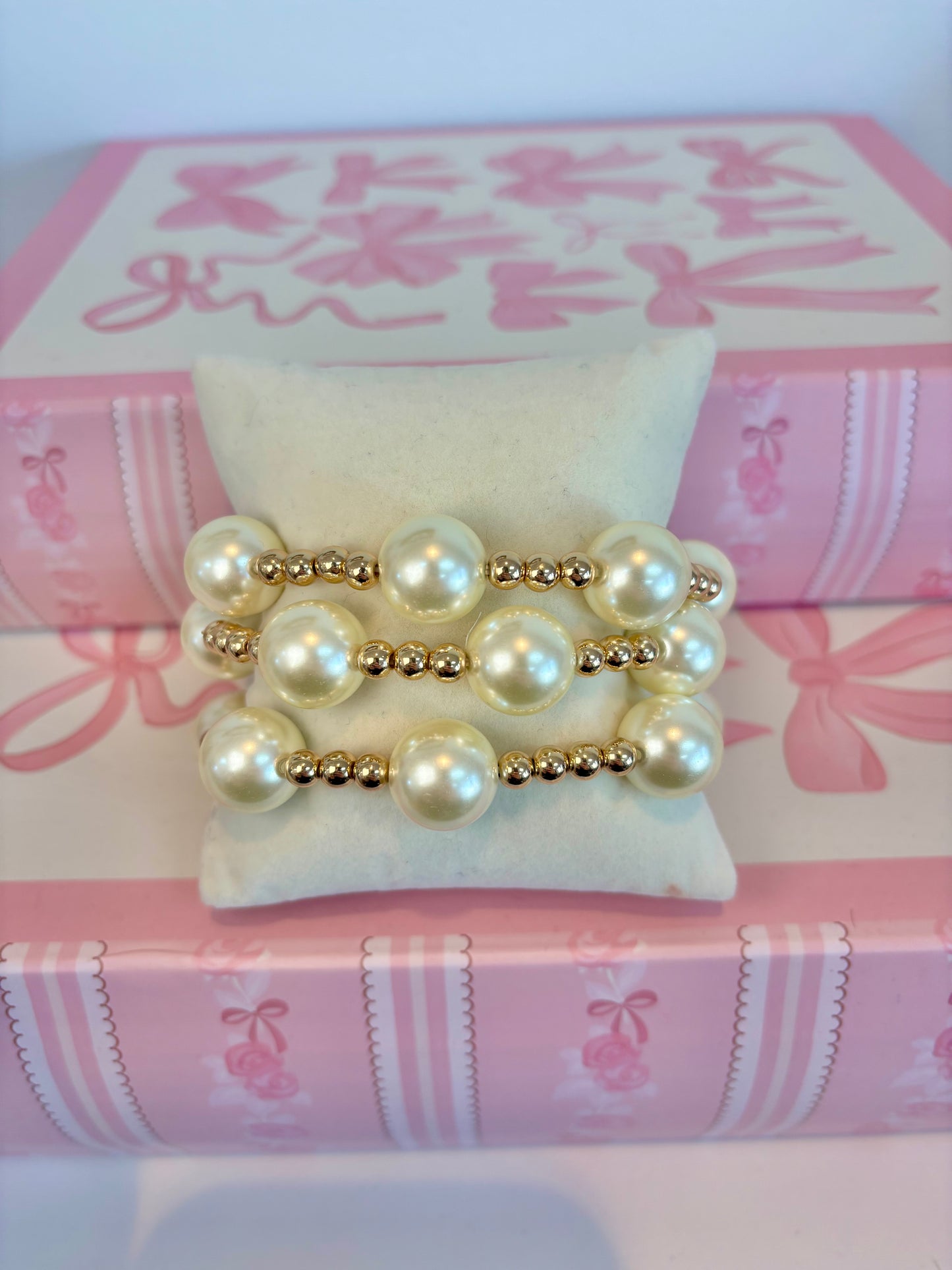 Gold & Pearl Water Resistant Bracelet Stack