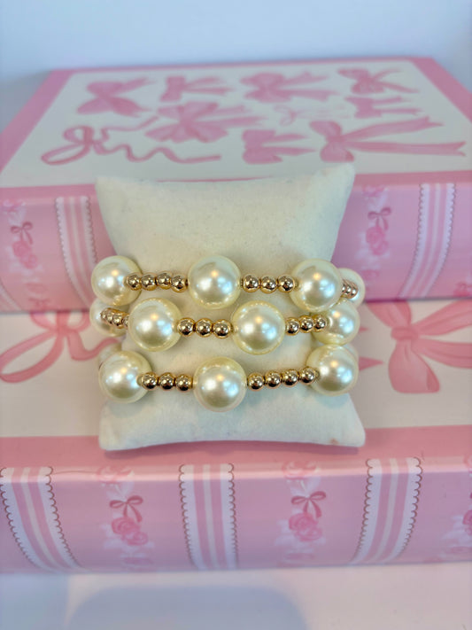 Gold & Pearl Water Resistant Bracelet Stack