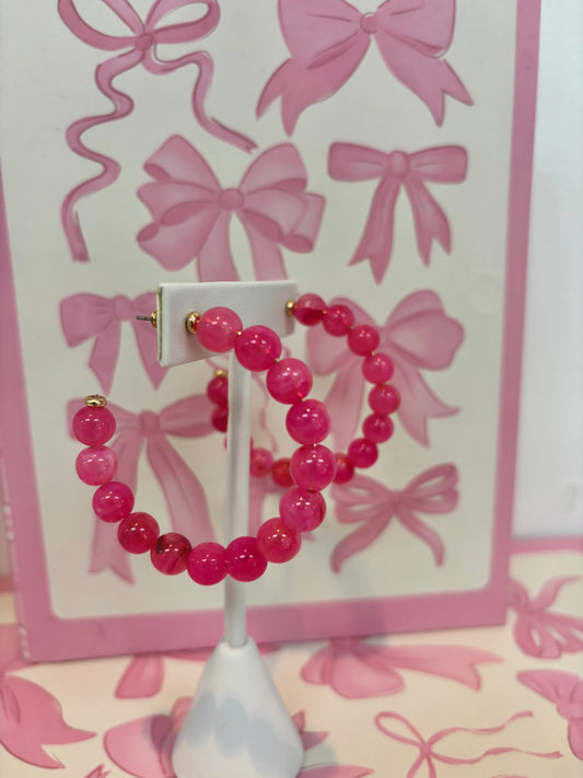 Pink Candy Beaded Hoops