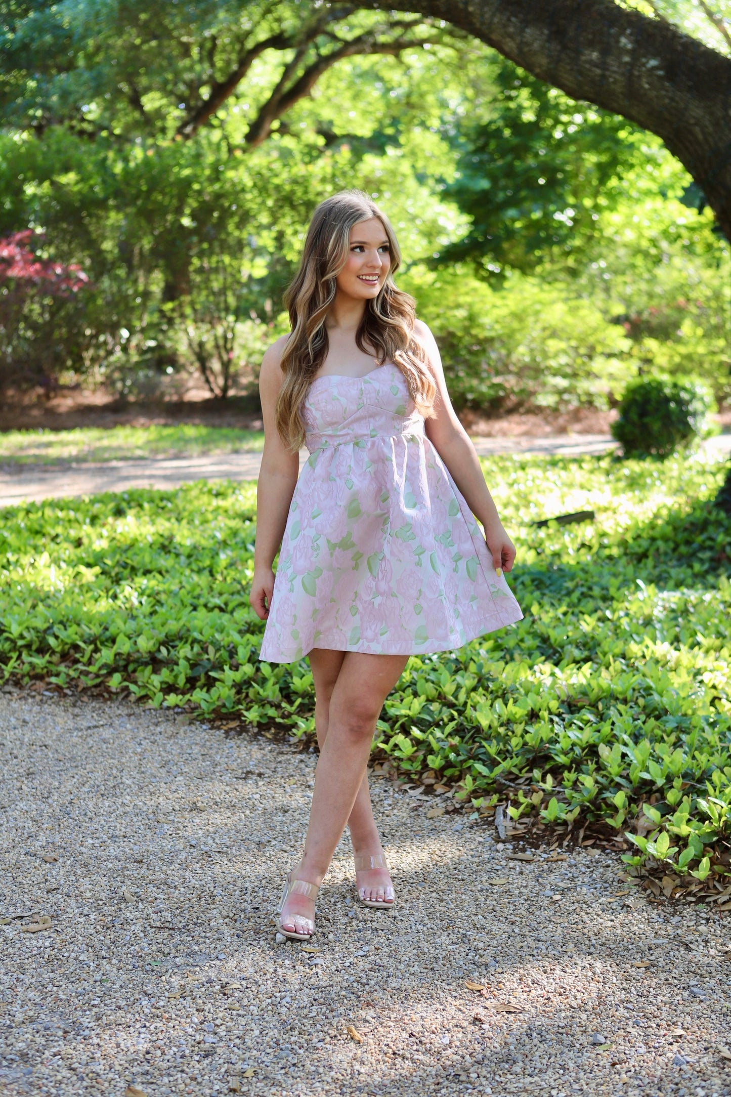 Textured Jacquard Floral Tube Fit and Flare Dress