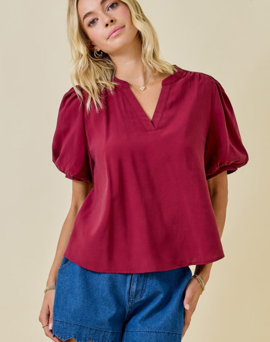 Cranberry Cheer Puff-Sleeve Top