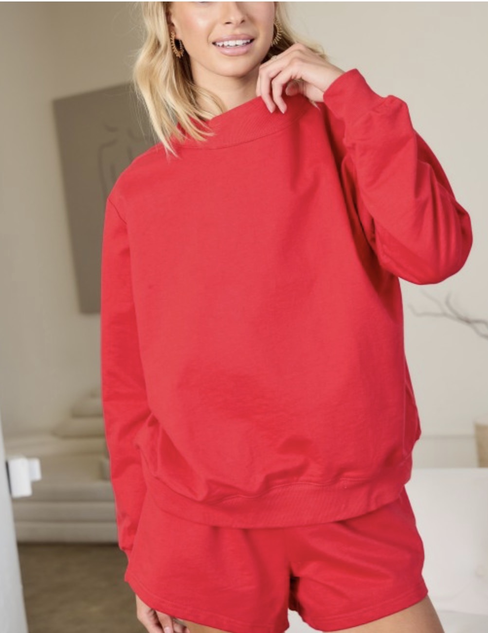 Red Oversized Mock Neck Sweatshirt
