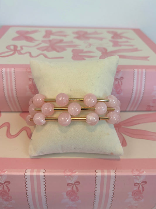 Pink Bead Gold Accent Bracelet Stack
