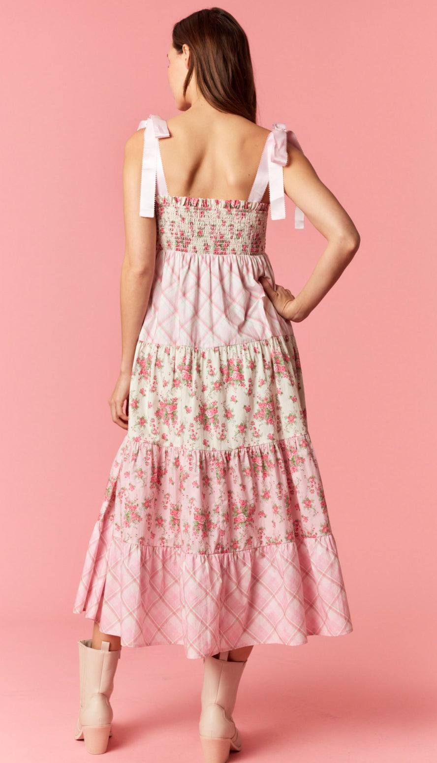 Mixed Cotton Poplin Printed with Satin Tie Dress