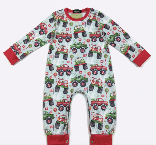 Little Boy Christmas monster truck onesie
