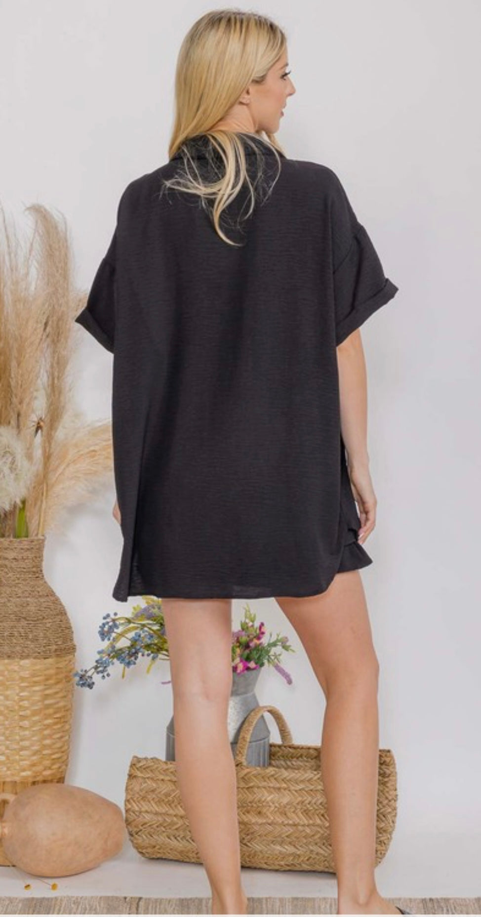 Black Oversized Short Sleeve Shirt