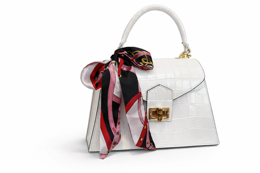 Genuine Cowhide Croco Print Handbag with Bamboo Clasp – Leather Crossbody Purse