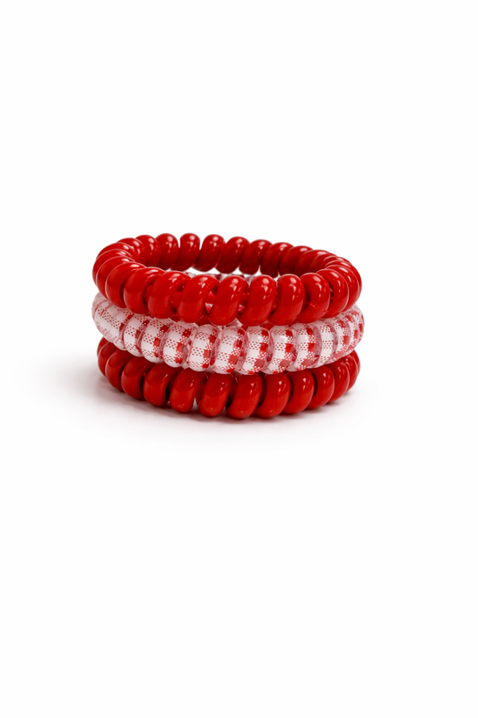 Red Valentine Coil Bracelet Set – Stretch Stackable Beaded Bracelets