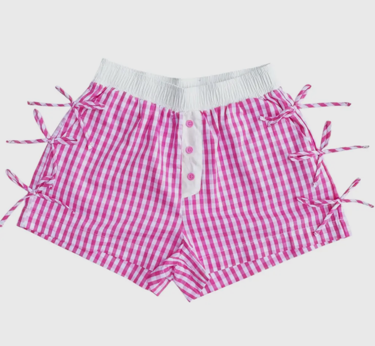LULU MAC checkered pink bow shorts