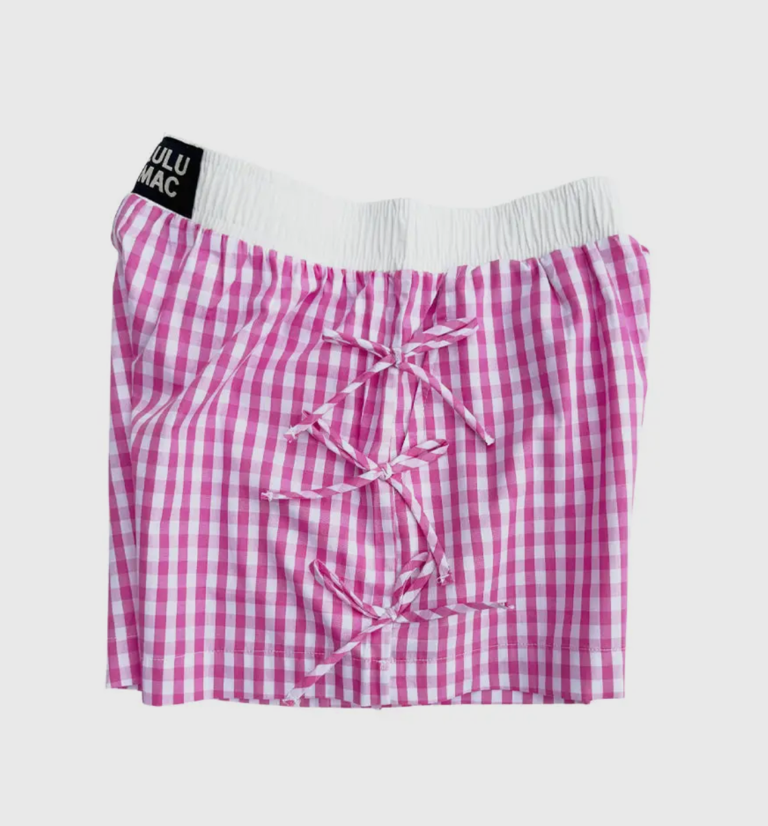 LULU MAC checkered pink bow shorts