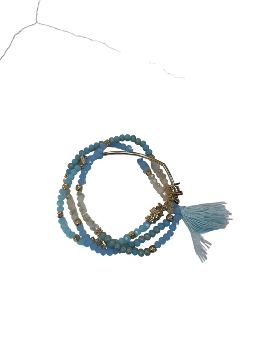 Blue, white, gold bracelets