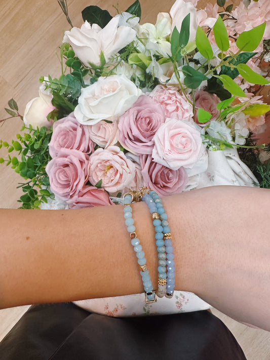 Blue, white, gold bracelets