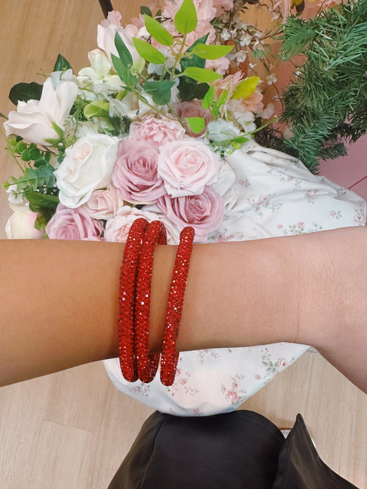 Red crystal bracelet stack