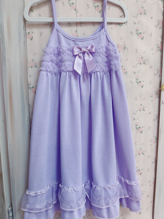 Purple Strappy Gown With Sheer Ruffles