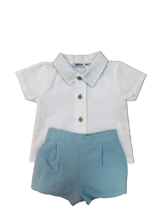 Little Boy Button-Up Top With Shorts