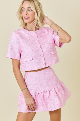 Floral Jacquard Boxy Button Down Cropped Top