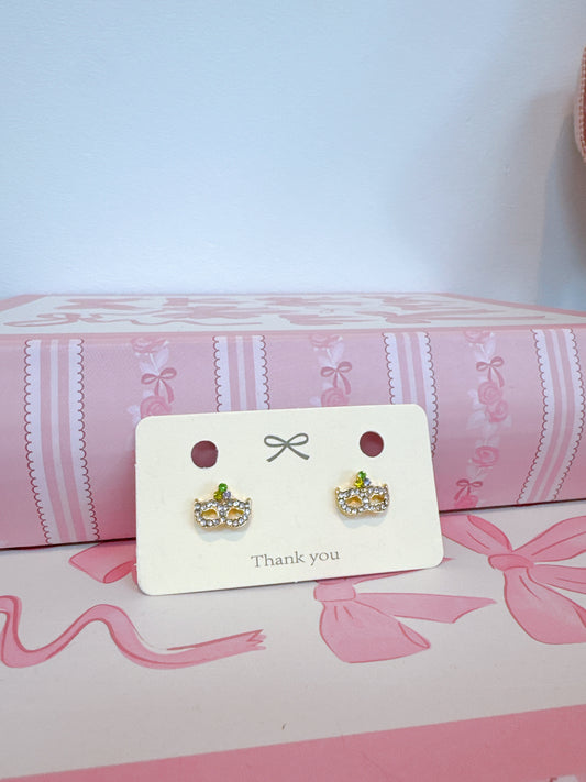 Gold Crystal Mardi Gras Mask Stud Earrings