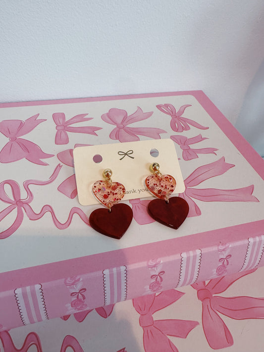 Red & Pink Double Heart Dangle Earrings